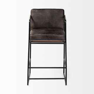 Stamford Black Leather Seat With Wood Back, Metal Frame Counter Stool