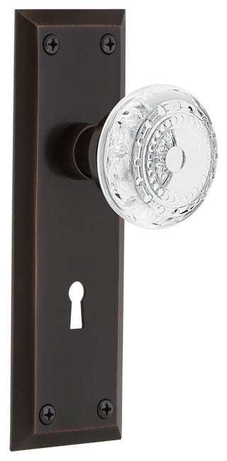 New York Plate Single Dummy, Keyhole Crystal Meadows Knob, Timeless Bronze