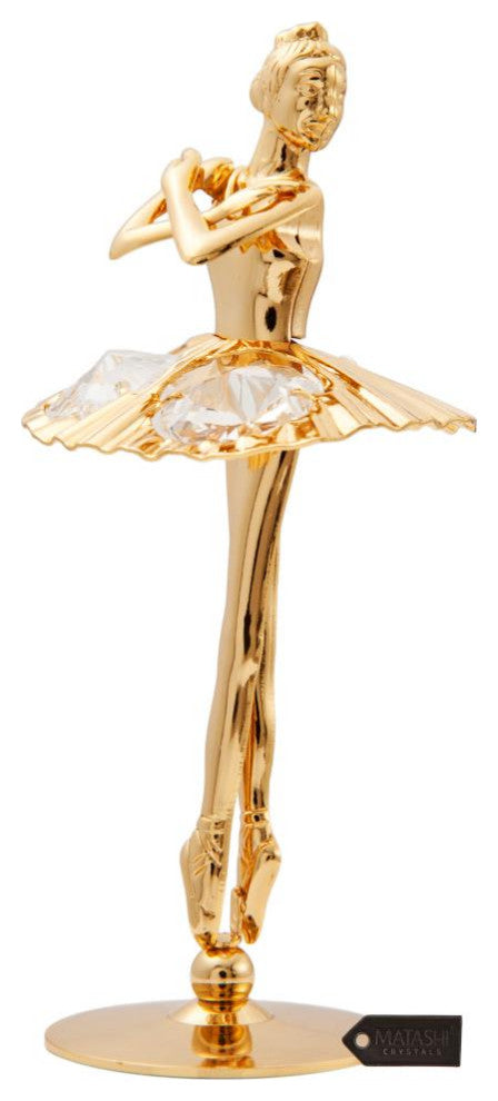 24K Gold Plated Crystal Studded Ballerina With Arms Crossed Figurine