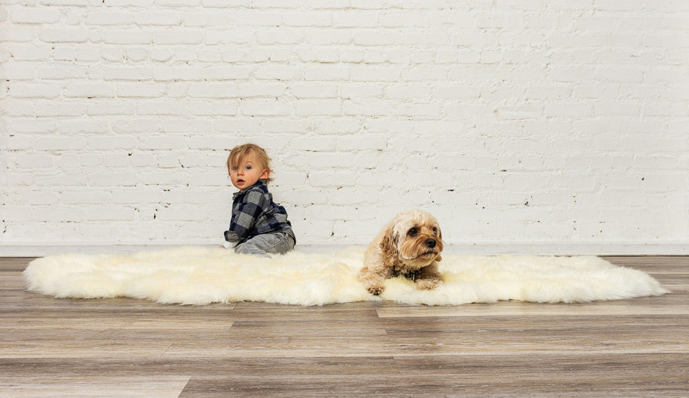 HomeRoots 24" x 72" x 2" Natural Double Sheepskin Area Rug