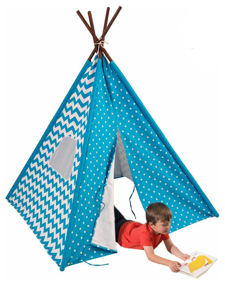 Kids Starry Skies Blue and White Canvas Teepee Play Tent