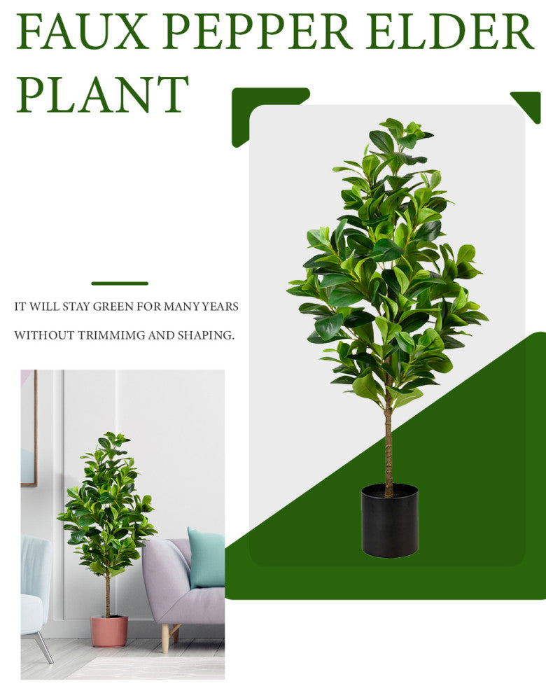 Serene Spaces Living Faux Pepper Elder Plant in Black Plastic Pot, 43" Tall