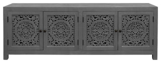 Waverly Solid Wood Media Cabinet With 4 Doors and Gray Finish