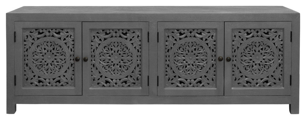 Waverly Solid Wood Media Cabinet With 4 Doors and Gray Finish