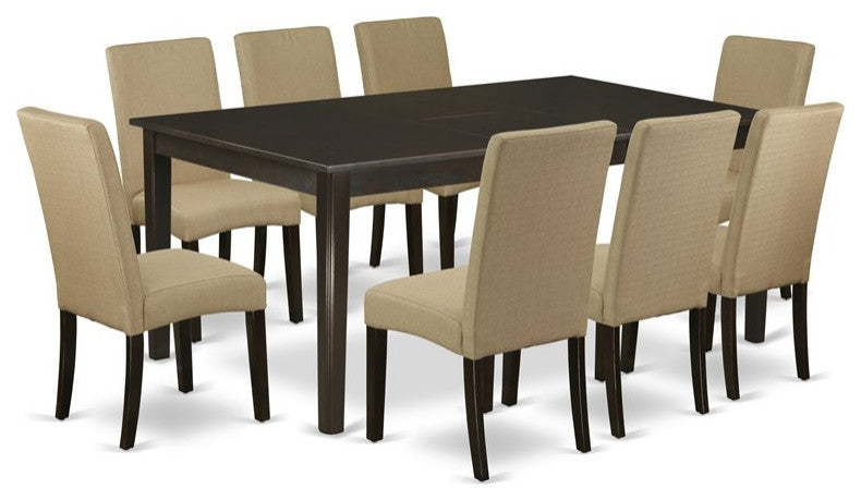 9-Piece Dining Set, Table With Self Storing 8 Parson Chair, Brown Color