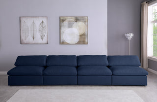 Serene Linen Textured Fabric Deluxe Comfort 4-Piece Modular Sofa, Navy