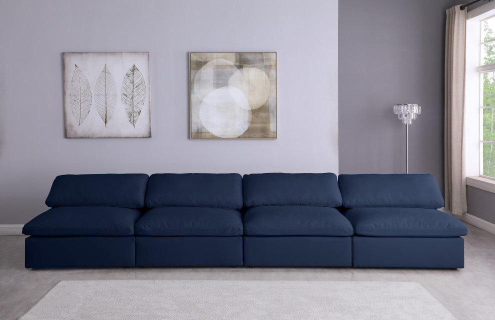 Serene Linen Textured Fabric Deluxe Comfort 4-Piece Modular Sofa, Navy