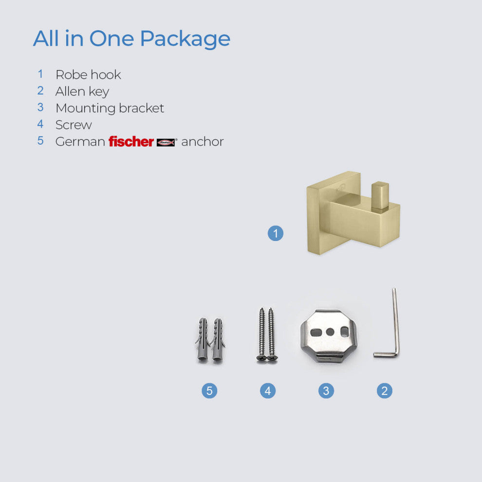 Cube Bathroom Robe Hook KBA1501, Brush Gold