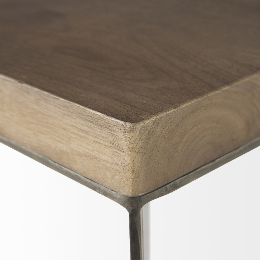 2-Piece Geo Dark Brown Metallic and Wood Table Set