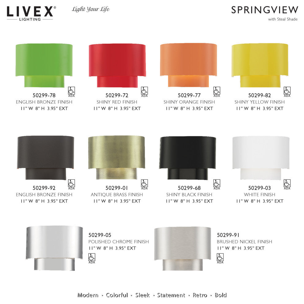 Springview 1 Light White ADA Sconce with White Metal Shade with Shiny White