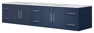 Geneva 84 Navy Blue DB Vanity, White Carrara Marble Top, Square Sinks, no Mirror