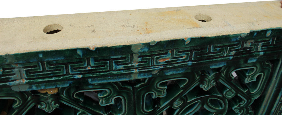 Large Chinese Oriental Green Glaze Square Ru Yi Clay Tile