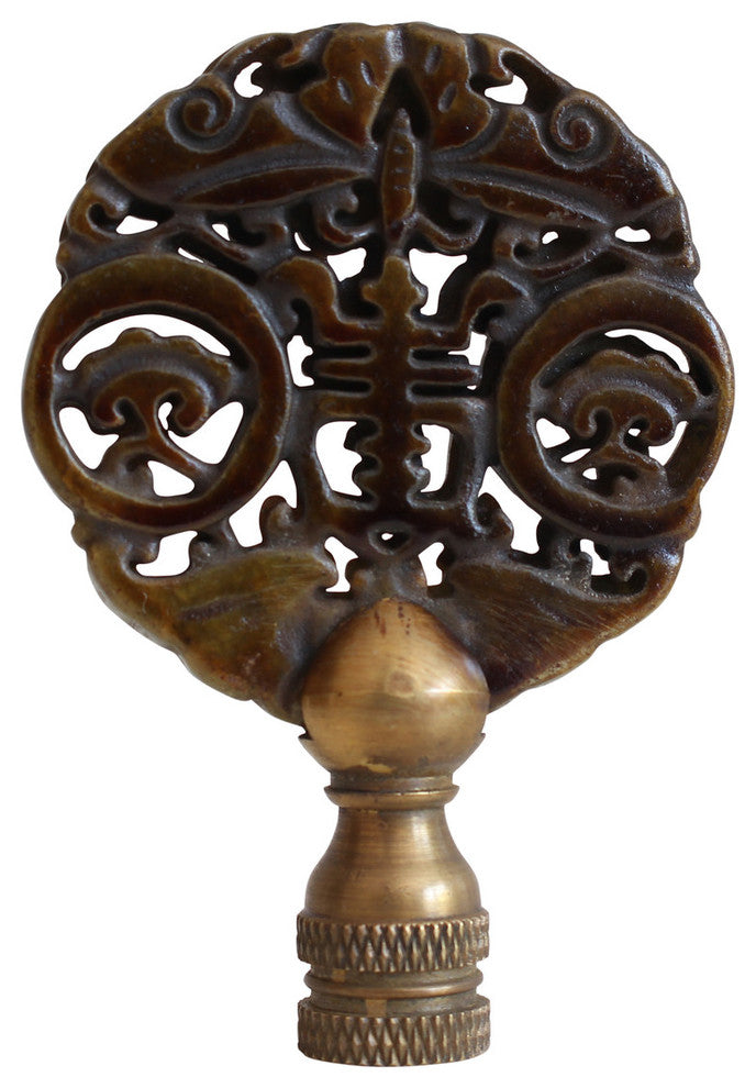Beautiful Vintage Style Hand Carved Brown Jade Longevity Lamp Finial 3"