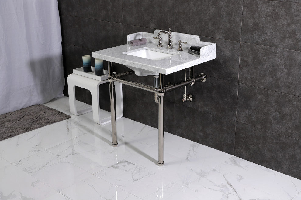 Kingston Brass LMS3030MBSQ6 30" Carrara Marble Console Sink, Legs