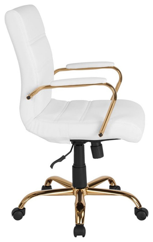 Flash Furniture Mid Back Leather Office Swivel Chair in White and Gold