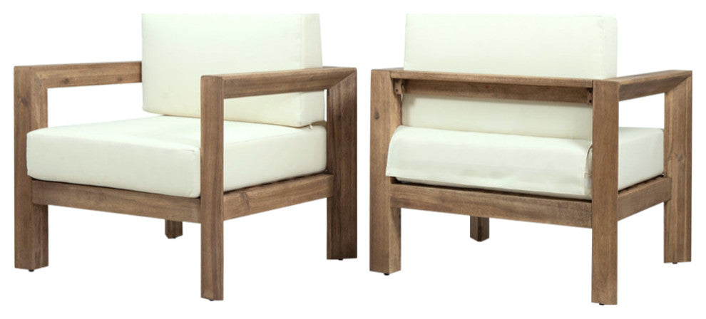 Lucia Outdoor Wooden Club Chairs With Cushions, Set of 2