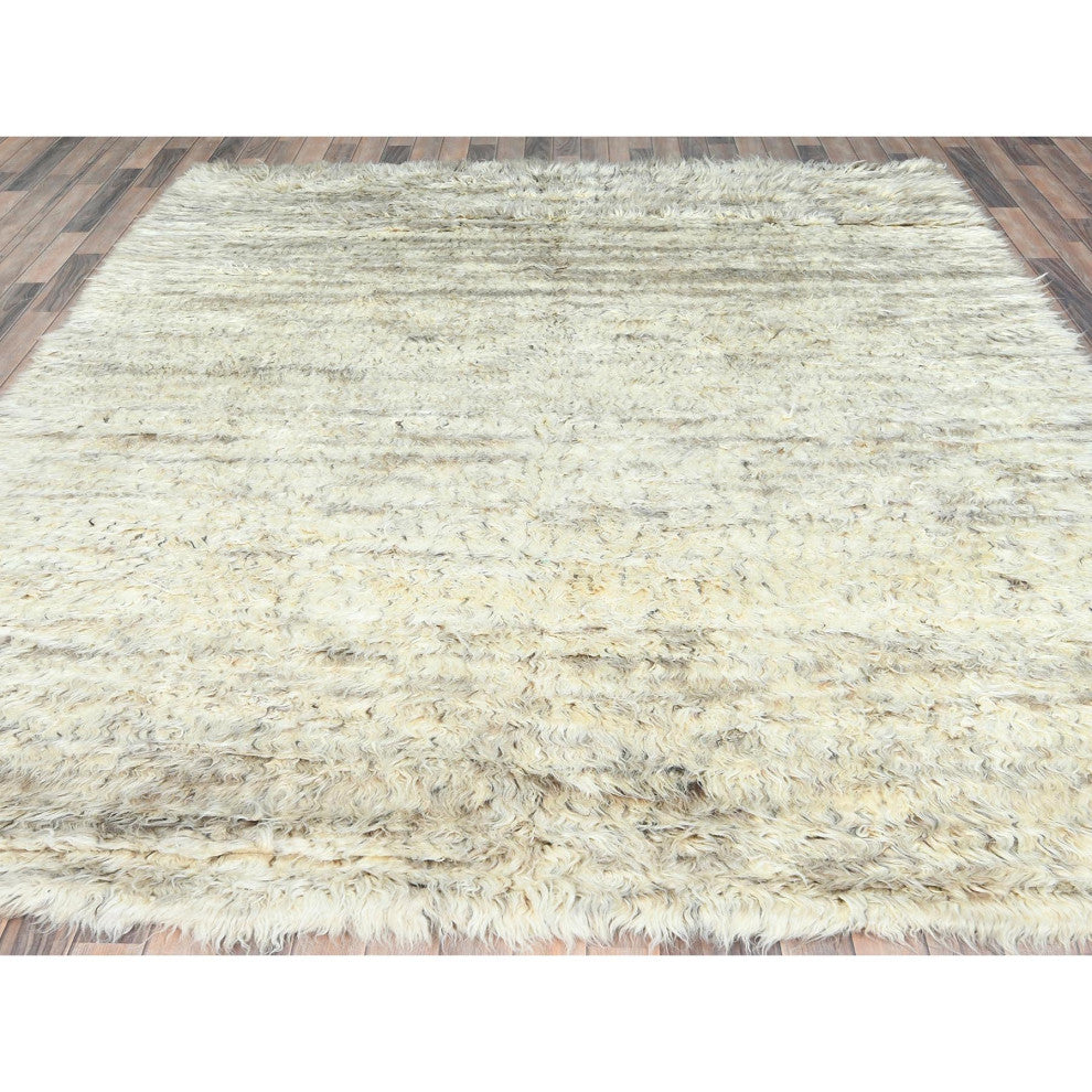 Ivory, Ben Ourain Moroccan Berber, Soft Wool, Hand Knotted Rug, 8'1"x10'1"