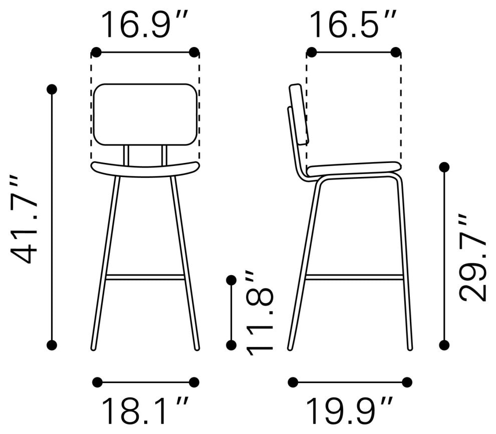 Bar Stool Chair Barstool, Set of 2, Faux Vinyl Leather, Steel, Vintage Black