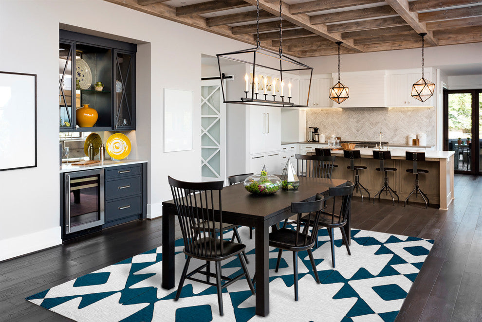 Geometric Soft Chenille Area Rug, Dark Teal, 8'x10'
