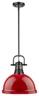 Duncan 1 Light Pendant, Rod, Black, Red Shade