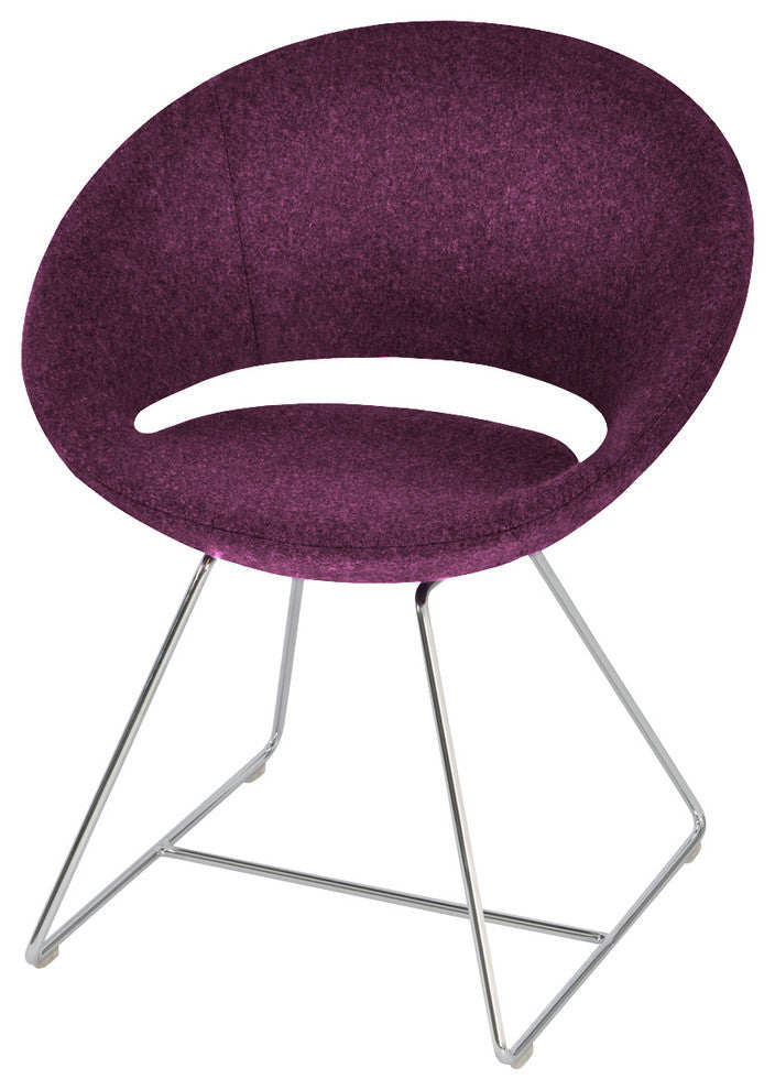 Crescent Wire Chair, Chrome Base, Deep Maroon Camira Wool