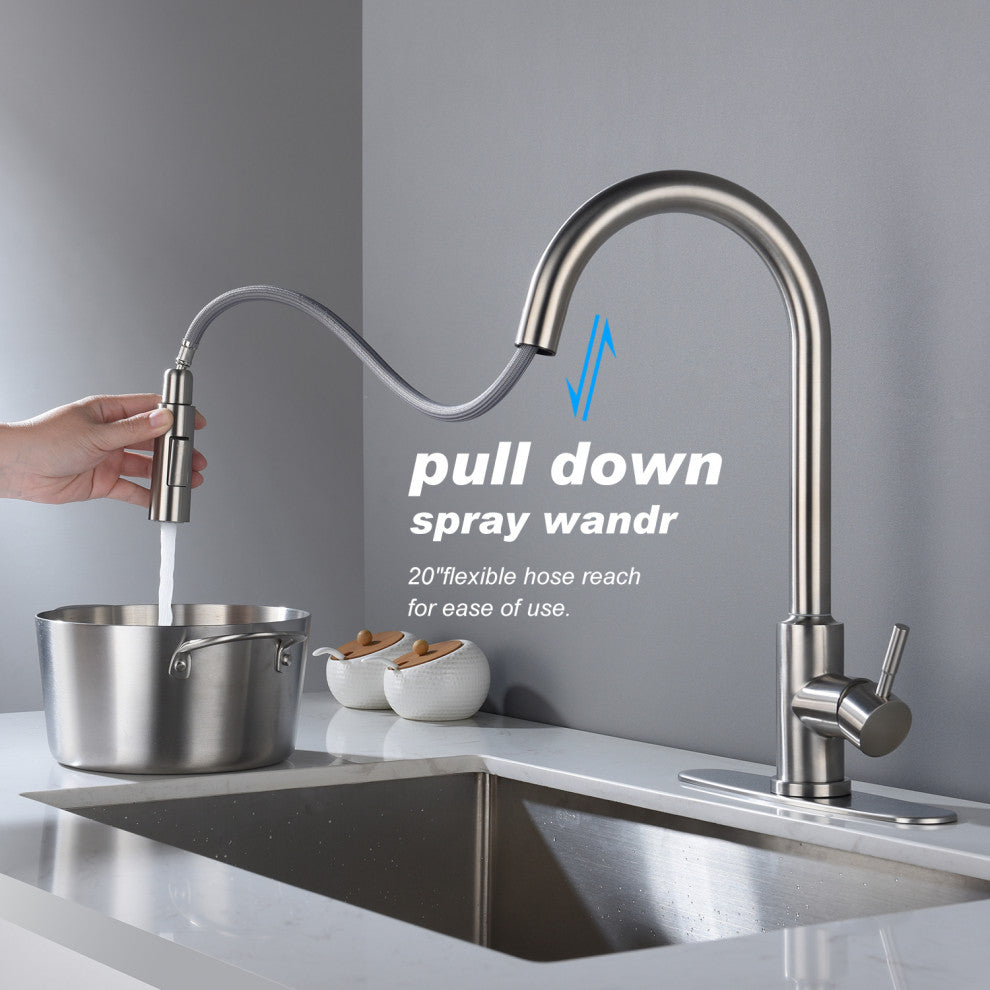 Wellfor Touch Kitchen Sink Faucet With Pull Down Sprayer, Single-Handle, Brushed Nickel