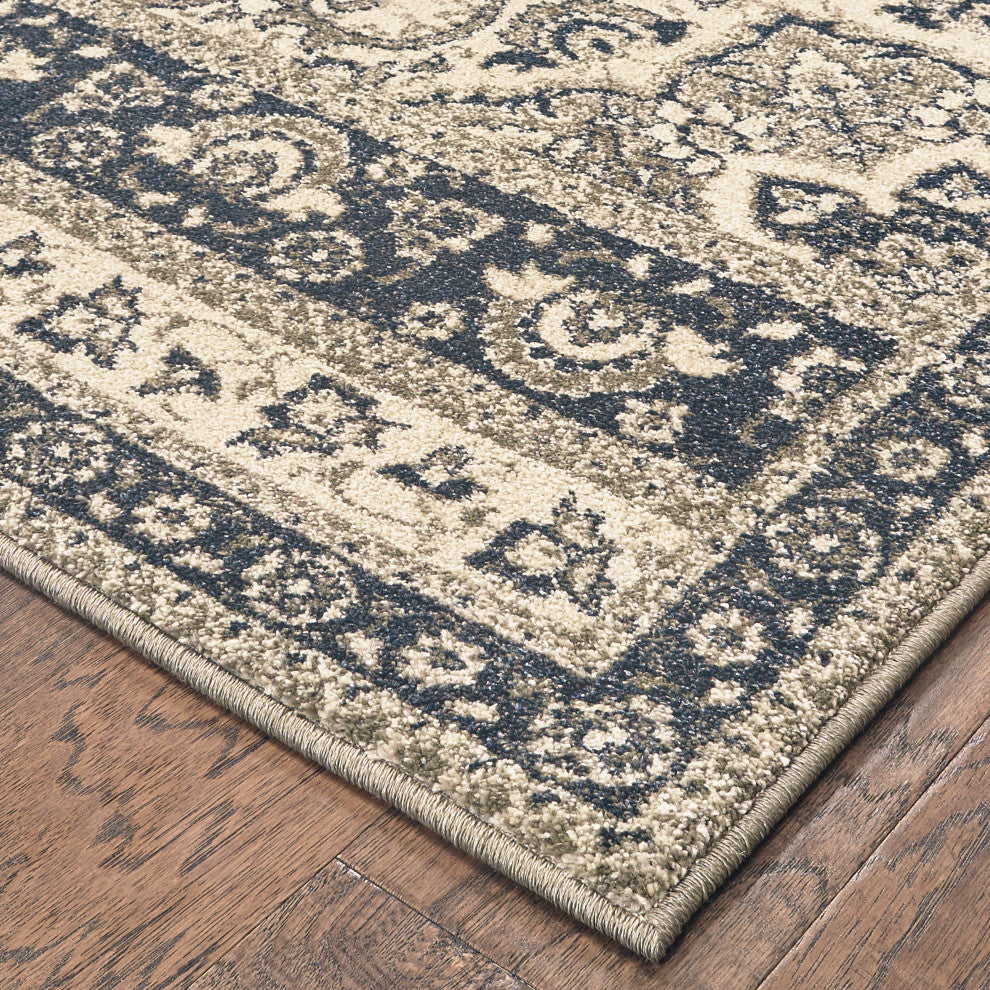Rowen Medallion Ivory/ Navy Area Rug, 12'x15'