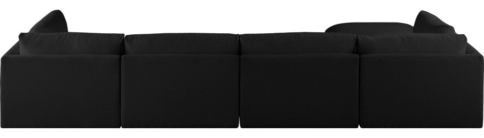 Ease Fabric Upholstered L-Shaped Modular Sectional, Black, 4 Piece: 2 Corner, 2 Armless, 1 Ottoman