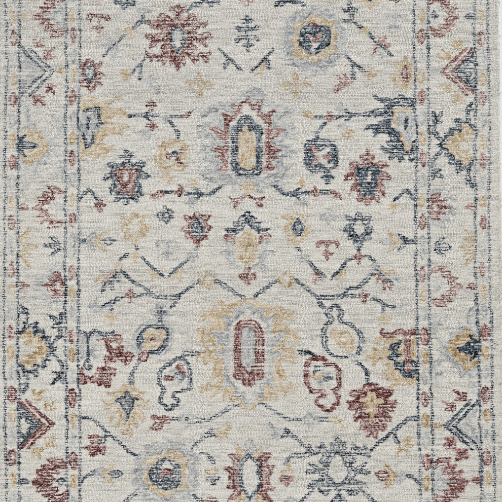 8' Ivory Hand Tufted Space Dyed Floral Traditional Indoor Runner Rug