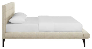 Julia Queen Biscuit Tufted Upholstered Fabric Platform Bed Beige