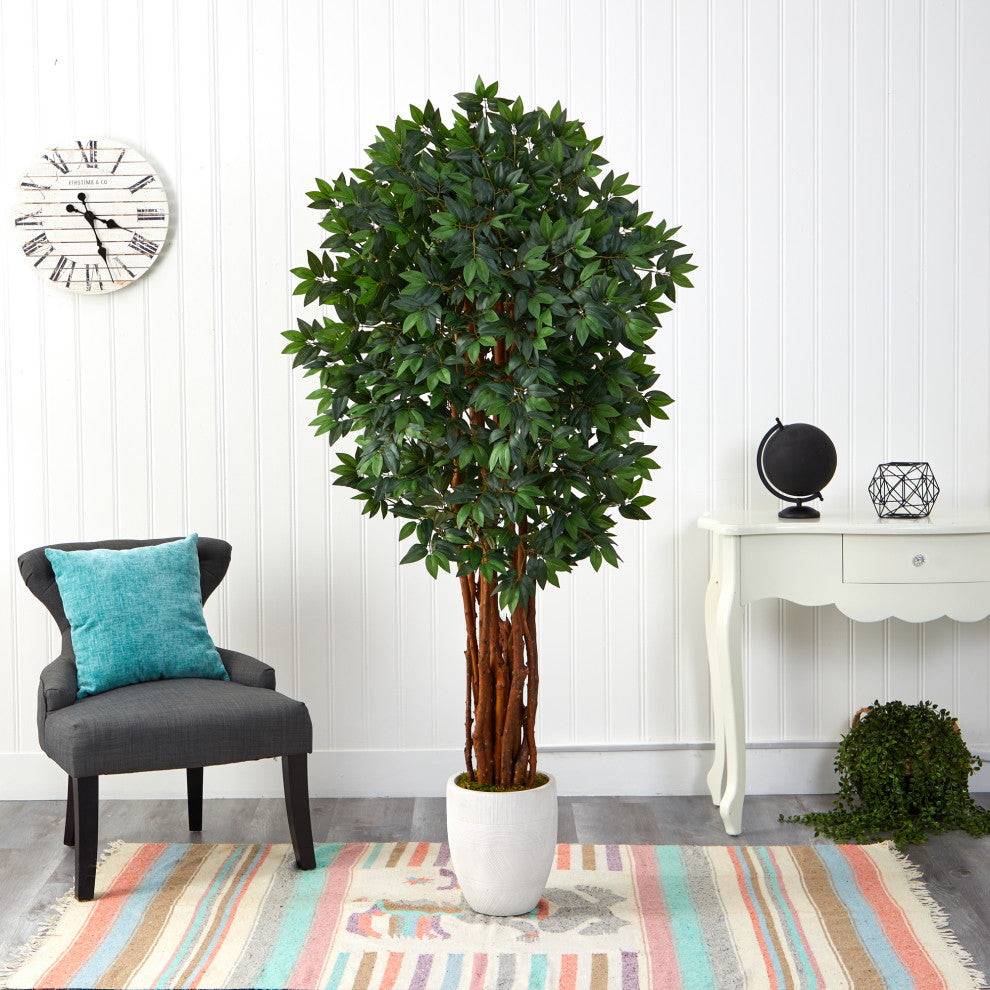 6' Lychee Artificial Tree, White Planter
