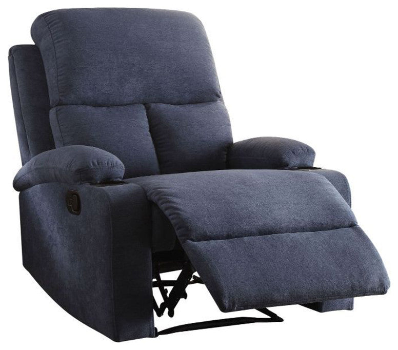 Velvet Upholstered Motion Recliner, Blue Finish