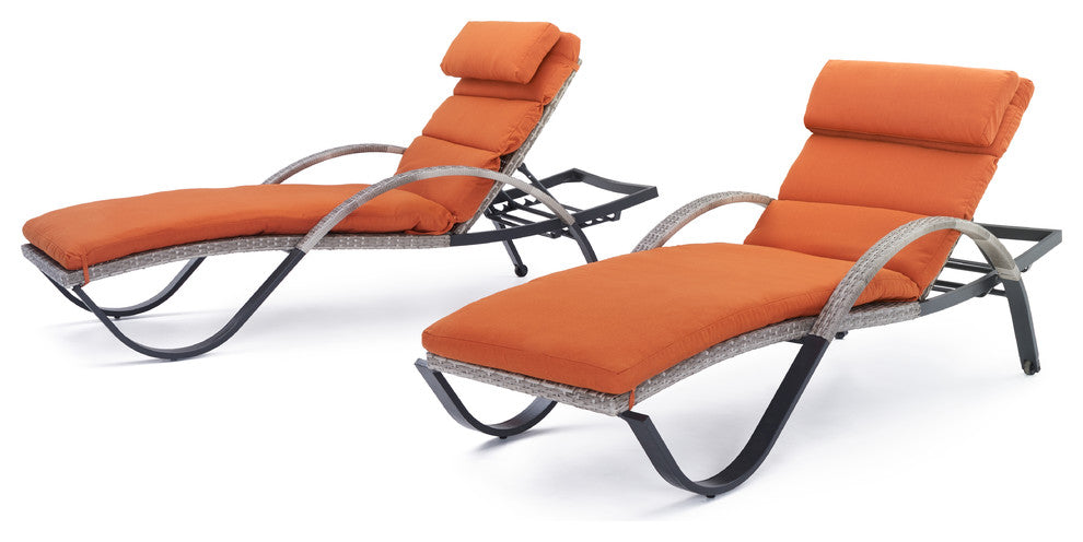 Cannes 2 Piece Aluminum Outdoor Patio Chaise Lounge Chairs, Tikka Orange