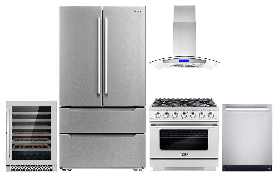 5PC Kitchen Package with 36" Freestanding Gas Range & 36" Island Range Hood