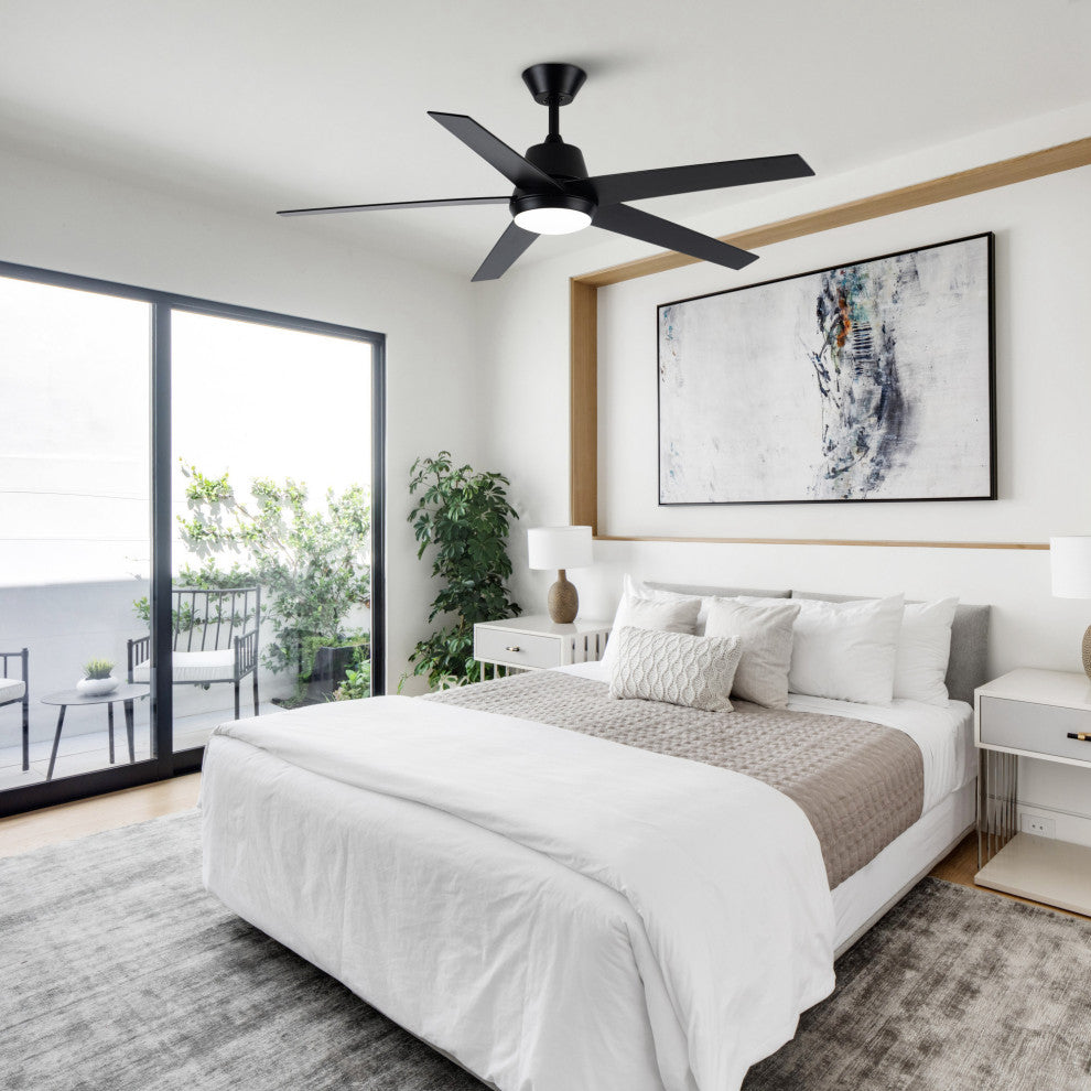 52-inch Modern 5-blade Black Ceiling Fan with Light