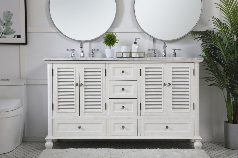 Rhett 60" Double Bathroom Vanity, Antique White