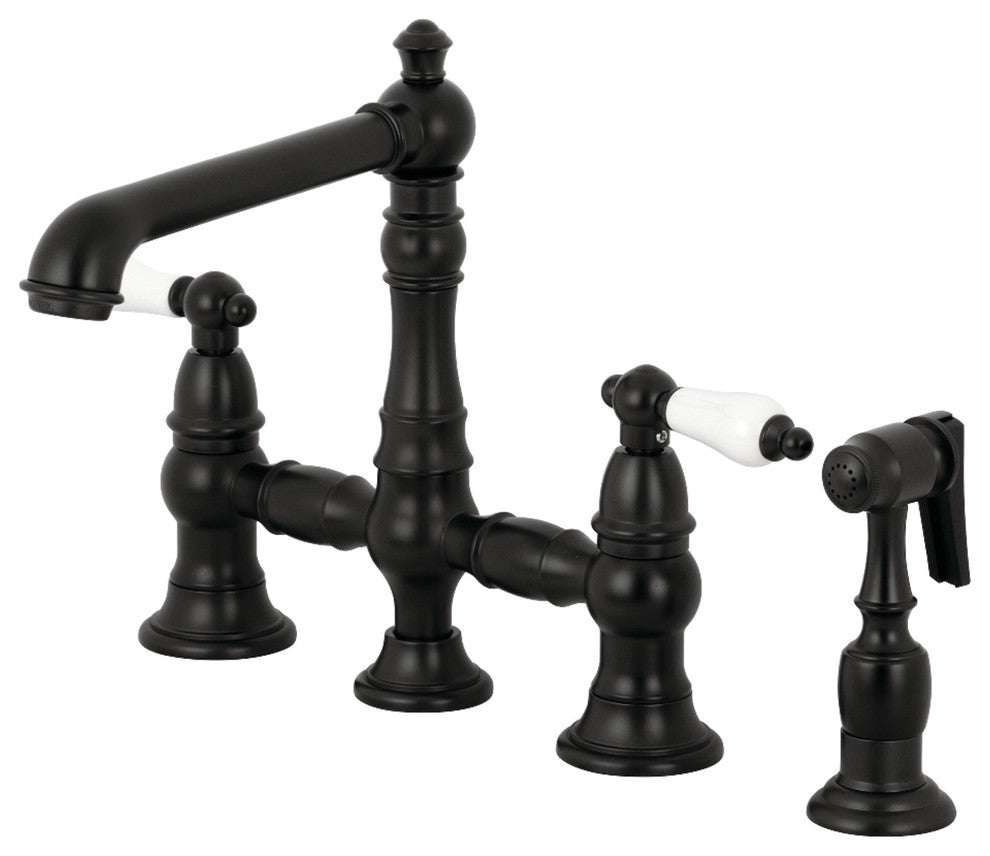 Kingston Brass Bridge Kitchen Faucet With Sprayer, Matte Black