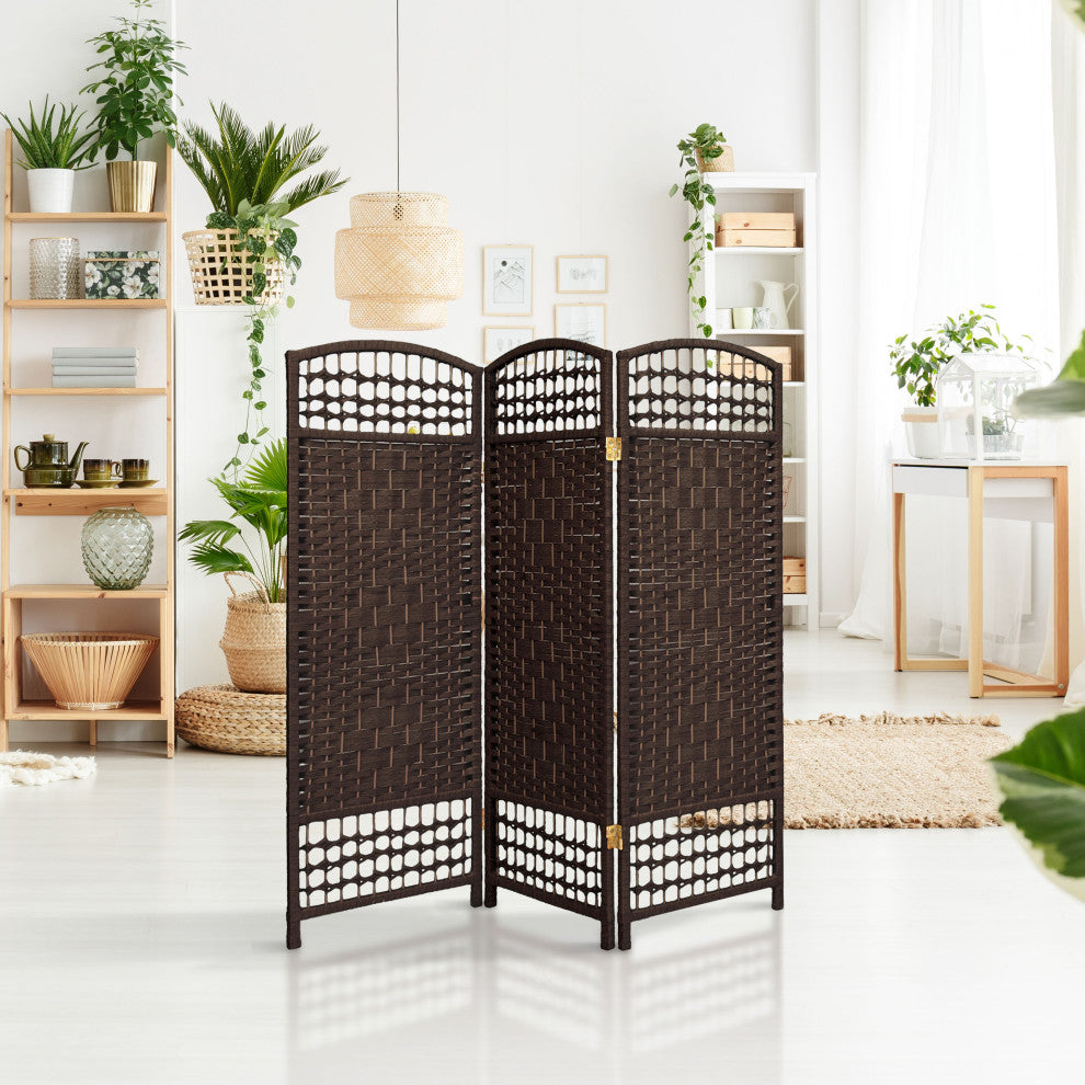 4' Tall Fiber Weave Room Divider, Dark Mocha, 3 Panels