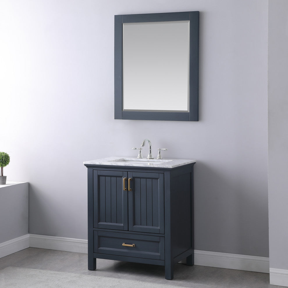 Maribella Rectangular Bathroom Wood Framed Wall Mirror, Blue, 28"