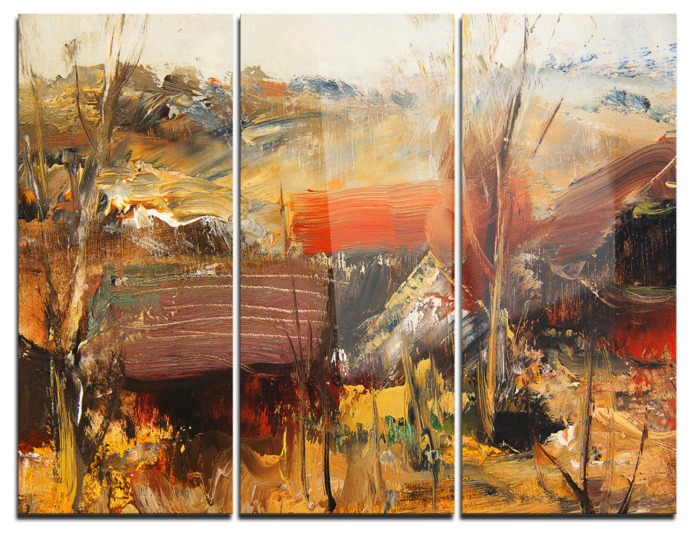 "Brown Roofs Heavily Textured" Painting Metal Wall Art, 3 Panels, 36"x28"