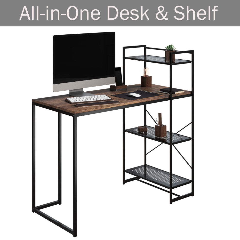 All-in-One Computer Desk, Shelves Modern Industrial Stylefor Home Office