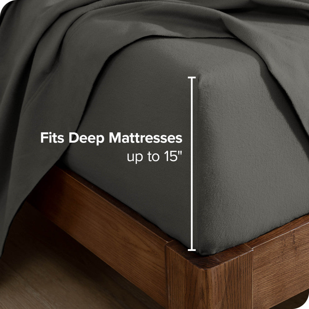 Bare Home Flannel Fitted Bottom Sheet, Gray, Full Xl, Set of 5