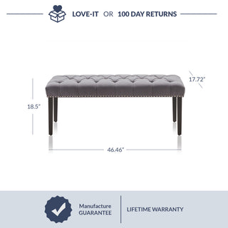 Modern Button-Tufted Ottoman Bench, Linen Fabric, Gray