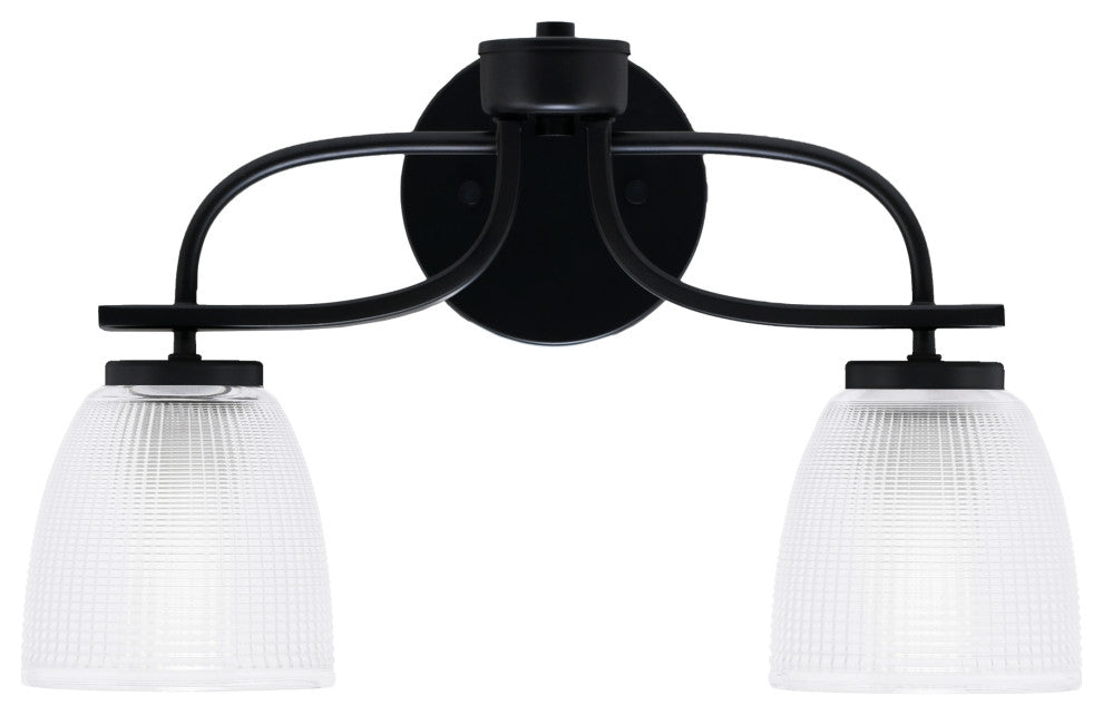 Cavella 2 Light Bath Bar In Matte Black Finish, 5" Clear Ribbed Glass