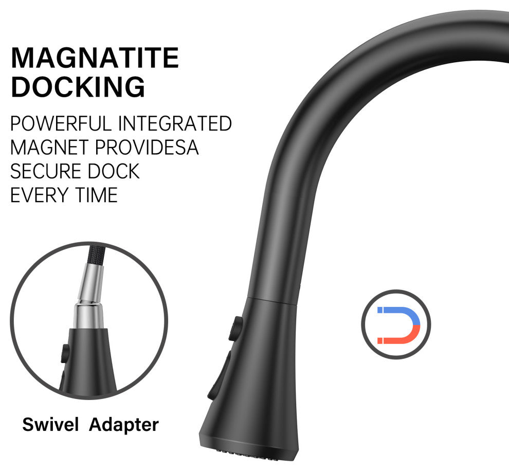 Single Handle Deck Mounted High Arc Pull Down Brass Kitchen Faucet, Matte Black