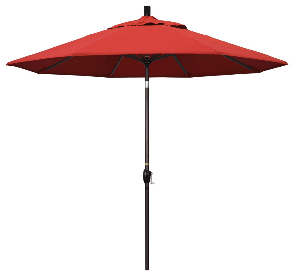 9' Bronze Push-Button Tilt Crank Aluminum Umbrella, Red Olefin