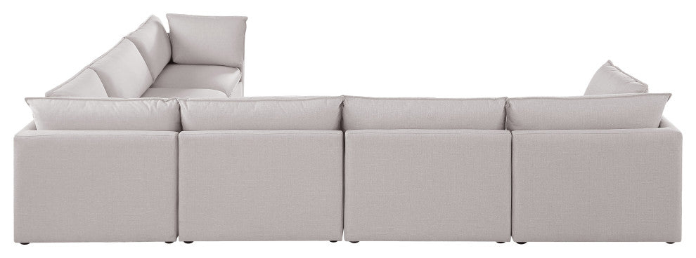 Mackenzie Linen Textured Fabric 6-Piece Modular L-Shaped Sectional, Beige