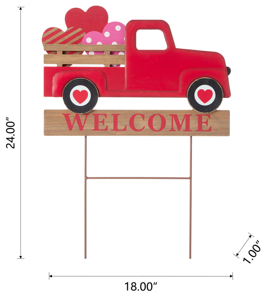 24'' Metal/Wooden Valentine's Truck Yard Stake