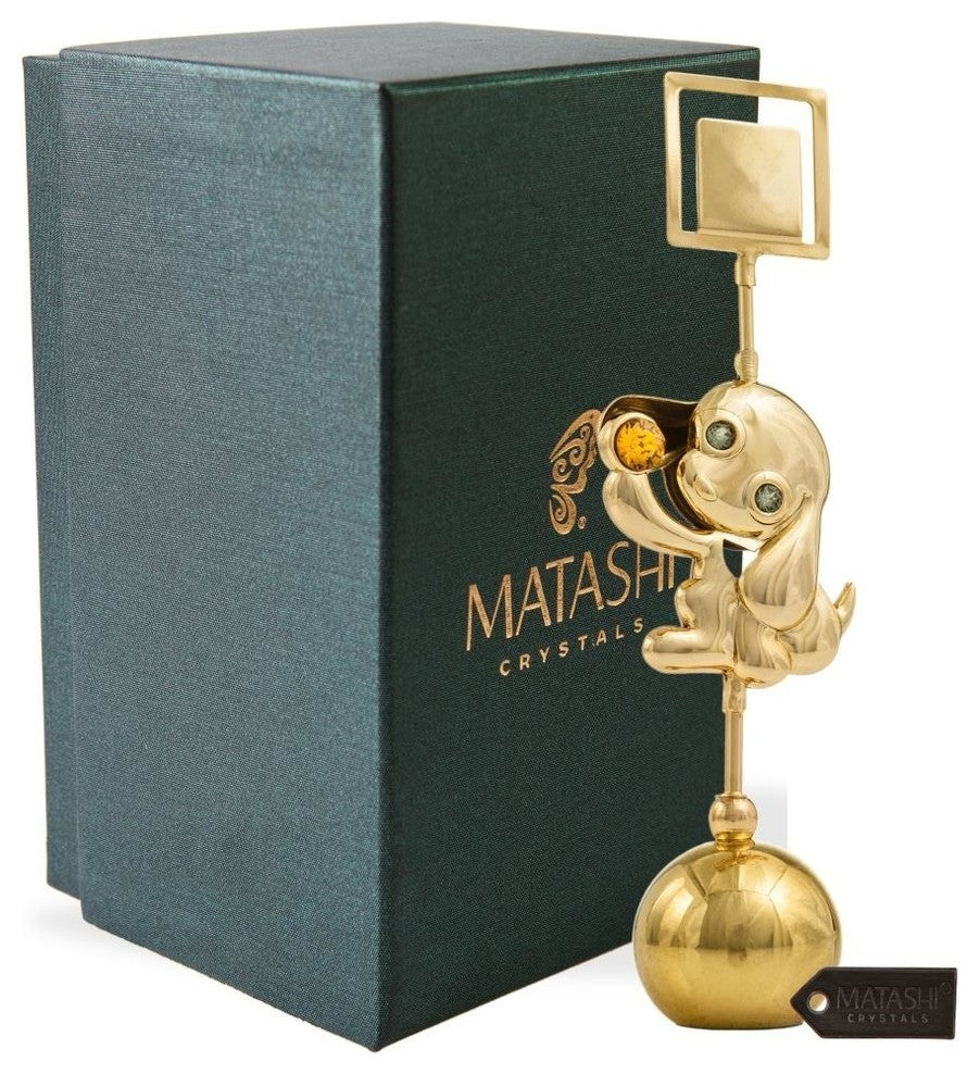 2018 Year of the Dog 24k Gold Plated Puppy Card Holder w/ Gold Crystal Inlay