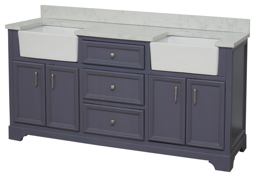 Zelda 72" Bathroom Vanity, Powder Gray, Engineered Carrara